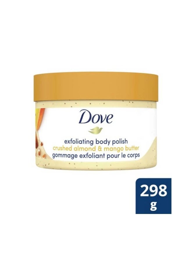 Dove Exfoliating Body Polish with Crushed Almond & Mango Butter, 298g | 1/4 Moisturizing Cream | For Soft, Smooth & Glowing Skin